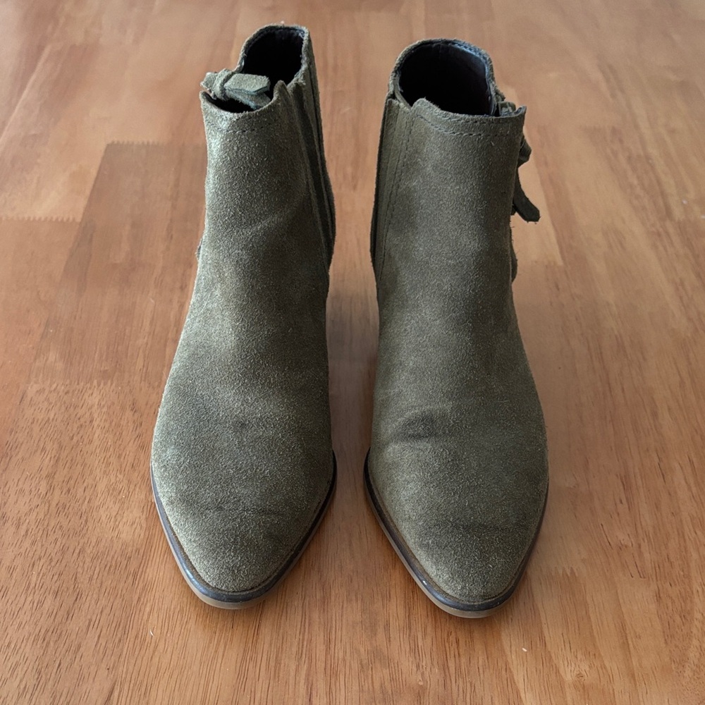 Cole Haan olive green suede booties, size 7